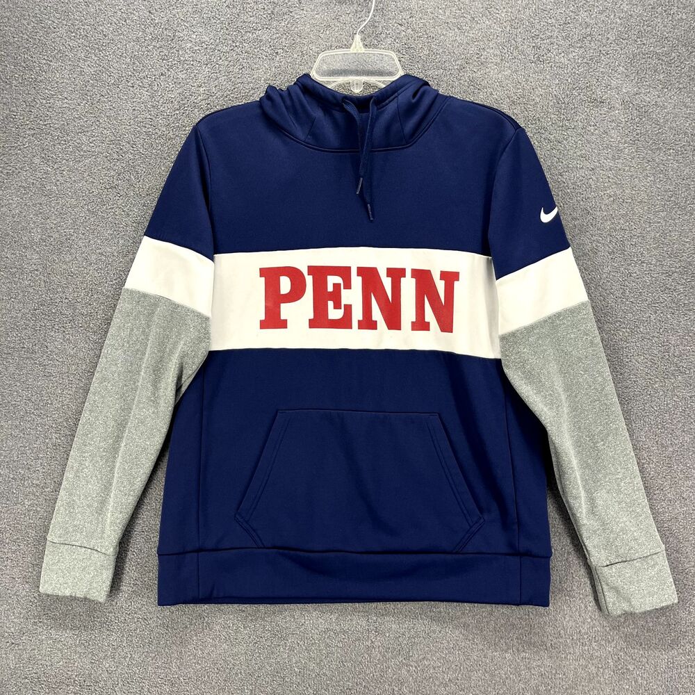 Nike Dri Fit Penn St Hoodie Mens Medium Blue Gray White Pullover Logo Sweatshirt